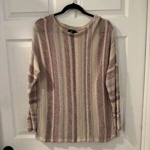 Chaps‎ Linen Blend Striped Sweater Sz L  Boho Neutral Women's Lightweight